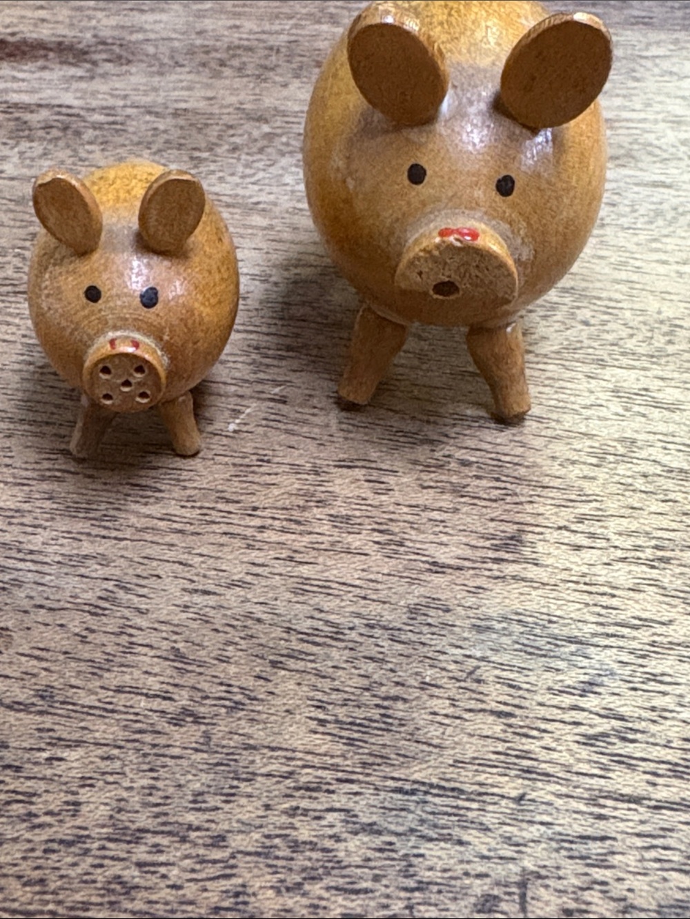 Handmade Wooden Pig Figurines - Set of 2, Honey Brown vintage mid century
